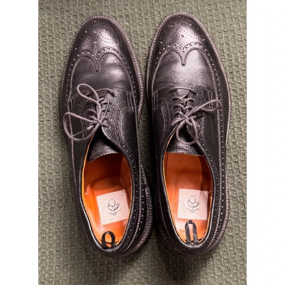 Brooks Brothers Black Fleece 1818 Mens Black Pebbled Leather Wingtip Oxfords 10D